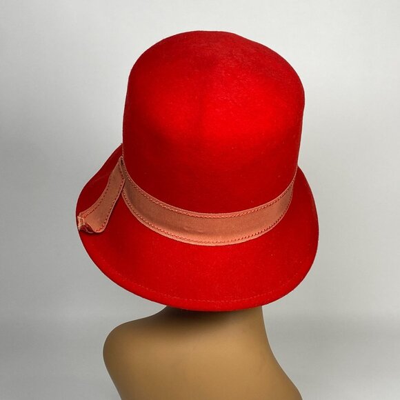 Vintage Neumann Endler Fairfield Hats Wool Cloche Ladies Hat Red Wide Brim